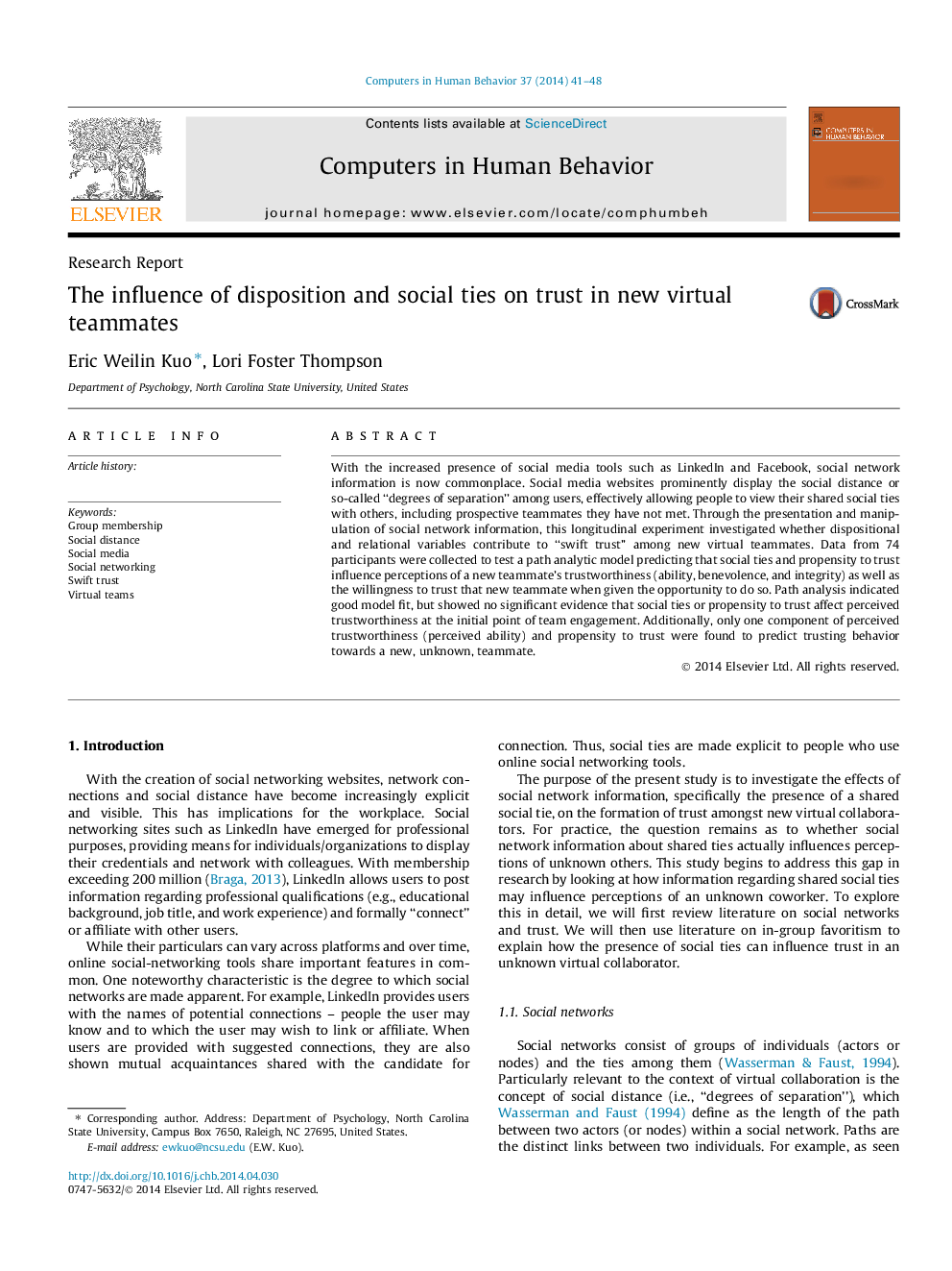 The influence of disposition and social ties on trust in new virtual teammates