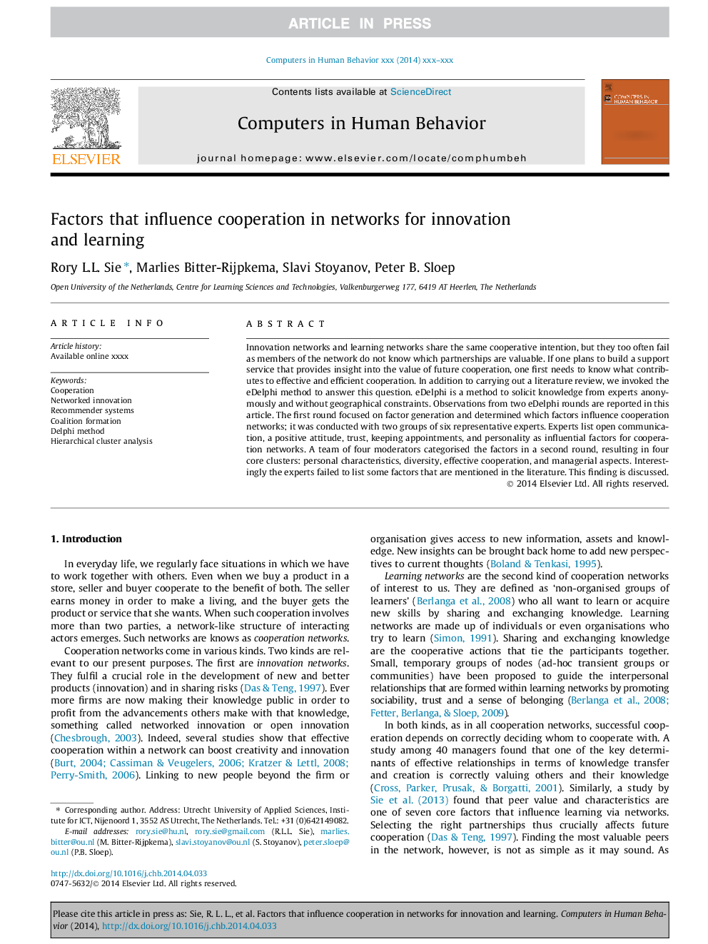 Factors that influence cooperation in networks for innovation and learning