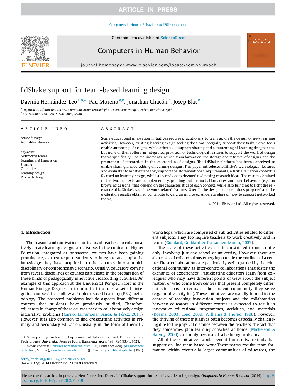 LdShake support for team-based learning design