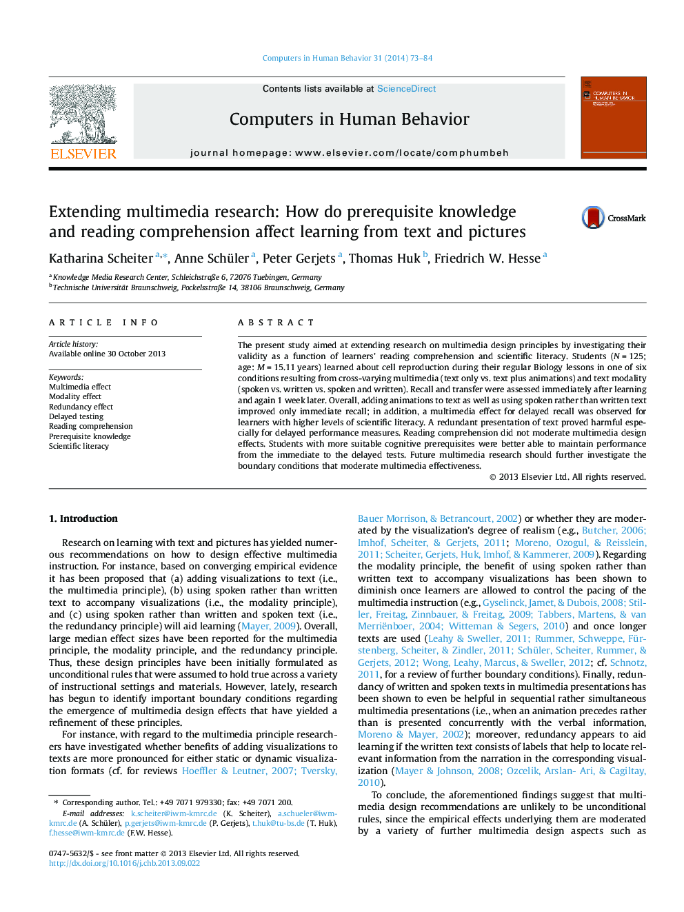 Extending multimedia research: How do prerequisite knowledge and reading comprehension affect learning from text and pictures