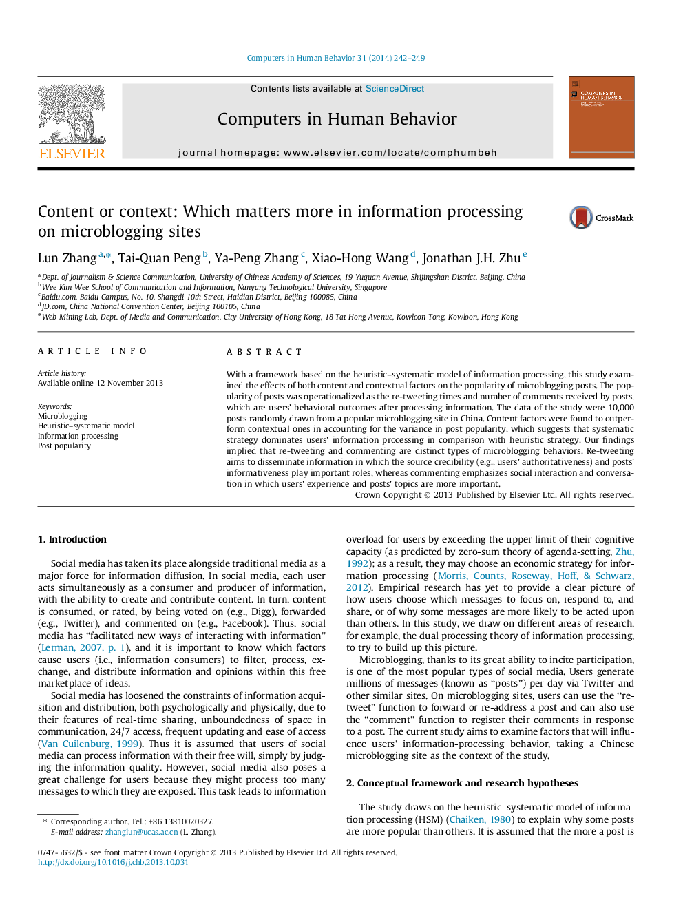 Content or context: Which matters more in information processing on microblogging sites