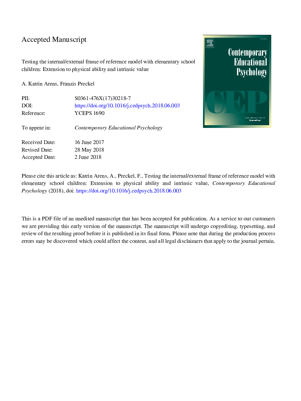 Testing the internal/external frame of reference model with elementary school children: Extension to physical ability and intrinsic value