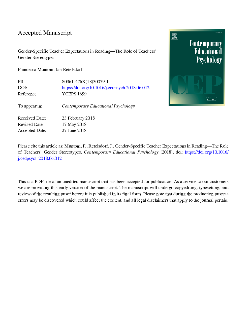 Gender-specific teacher expectations in reading-The role of teachers' gender stereotypes