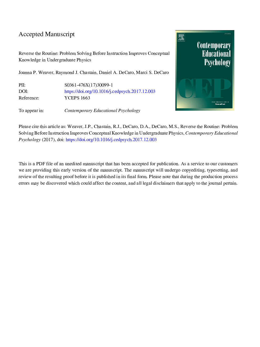 Reverse the routine: Problem solving before instruction improves conceptual knowledge in undergraduate physics