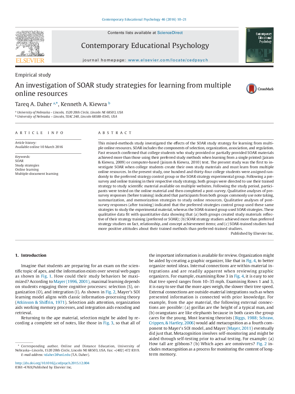 An investigation of SOAR study strategies for learning from multiple online resources