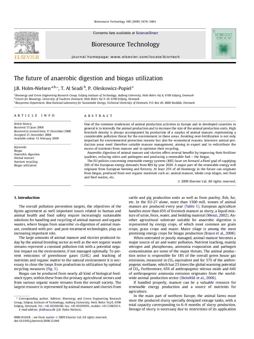 The future of anaerobic digestion and biogas utilization