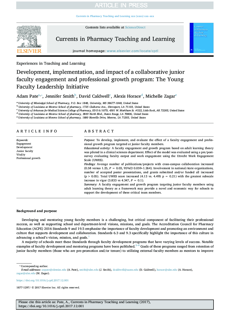 Development, implementation, and impact of a collaborative junior faculty engagement and professional growth program: The Young Faculty Leadership Initiative