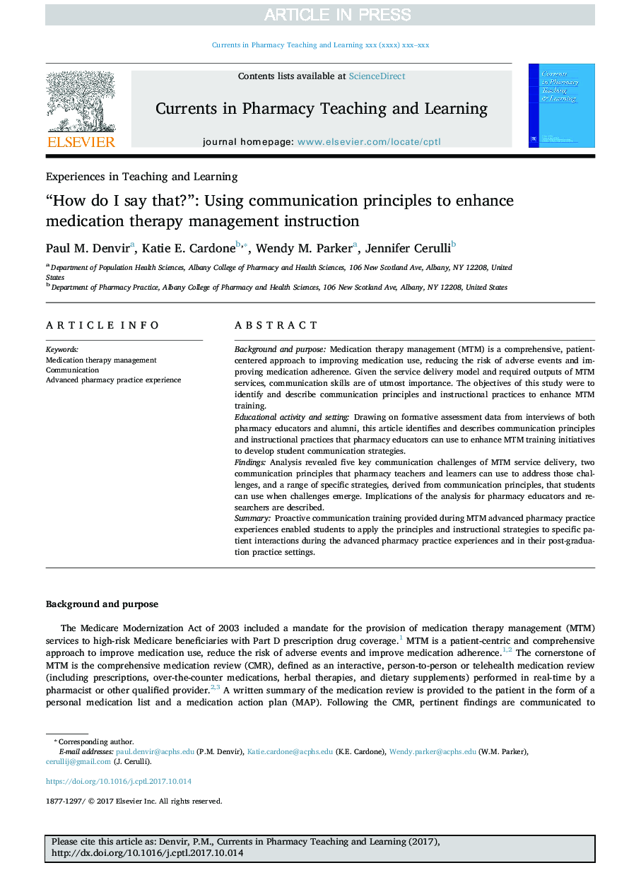 “How do I say that?”: Using communication principles to enhance medication therapy management instruction
