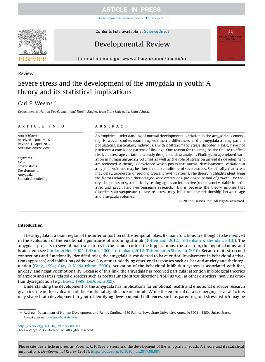 Severe stress and the development of the amygdala in youth: A theory and its statistical implications