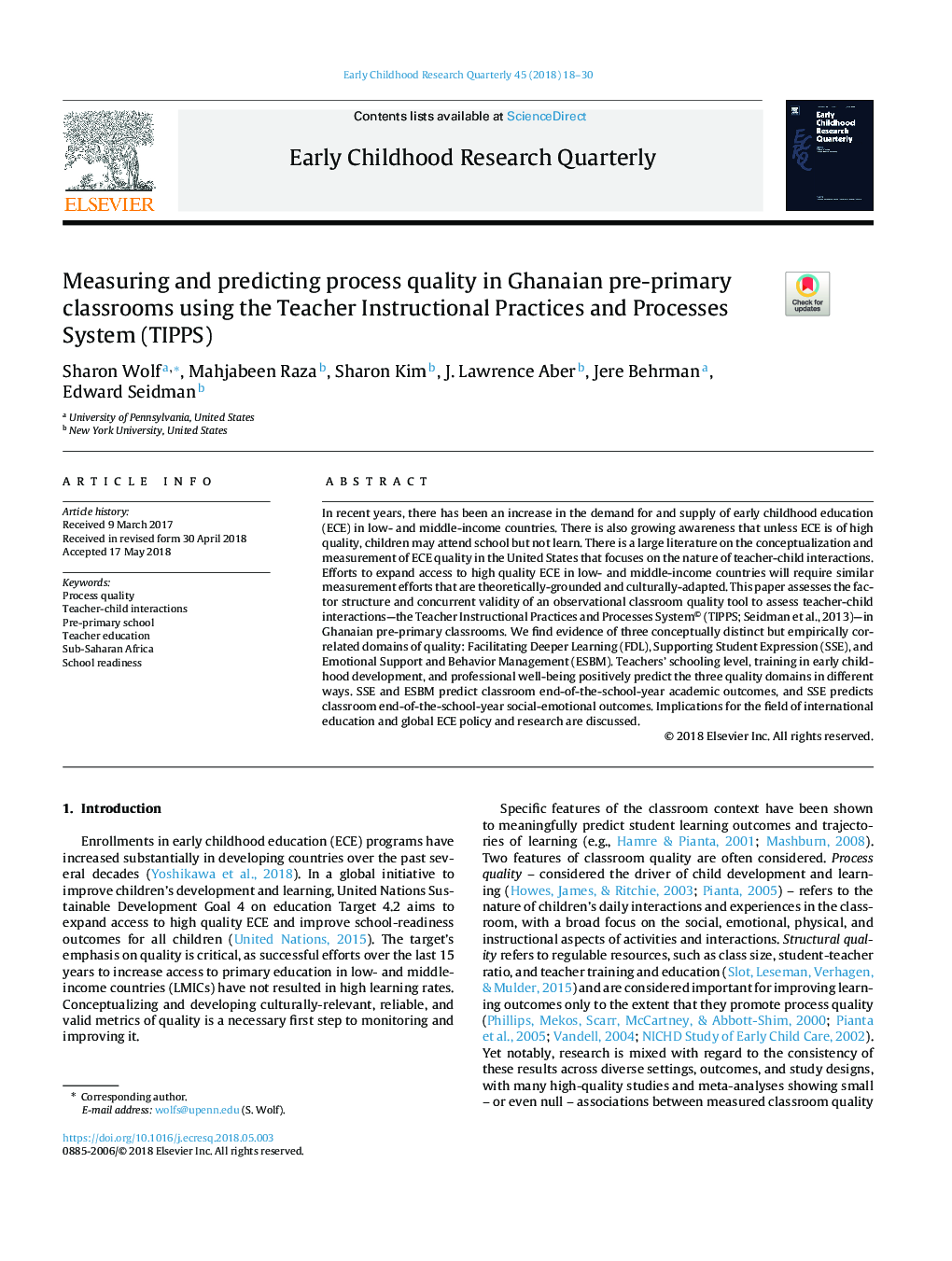 Measuring and predicting process quality in Ghanaian pre-primary classrooms using the Teacher Instructional Practices and Processes System (TIPPS)