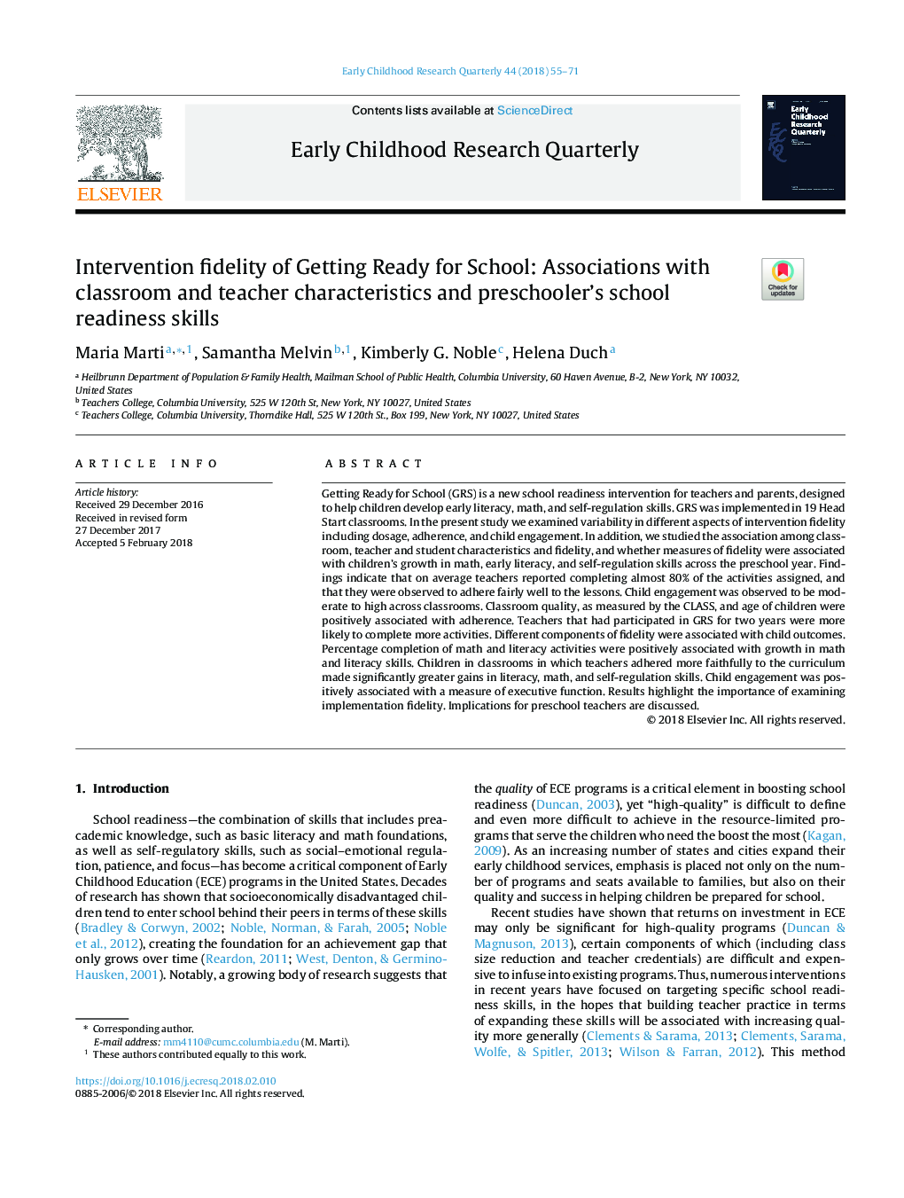 Intervention fidelity of Getting Ready for School: Associations with classroom and teacher characteristics and preschooler's school readiness skills