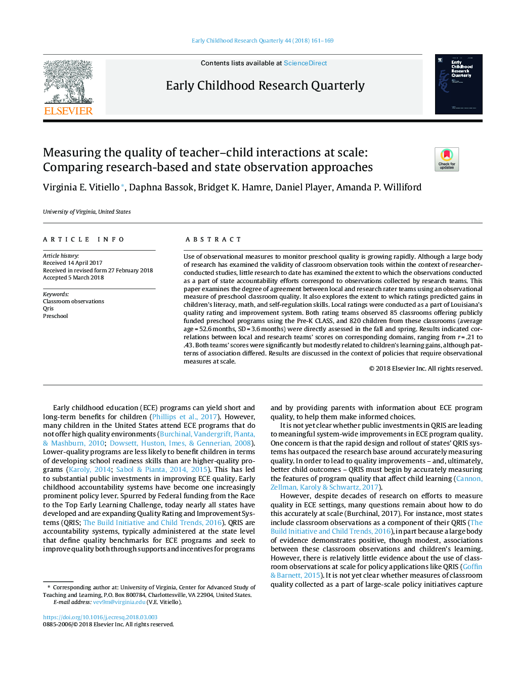 Measuring the quality of teacher-child interactions at scale: Comparing research-based and state observation approaches