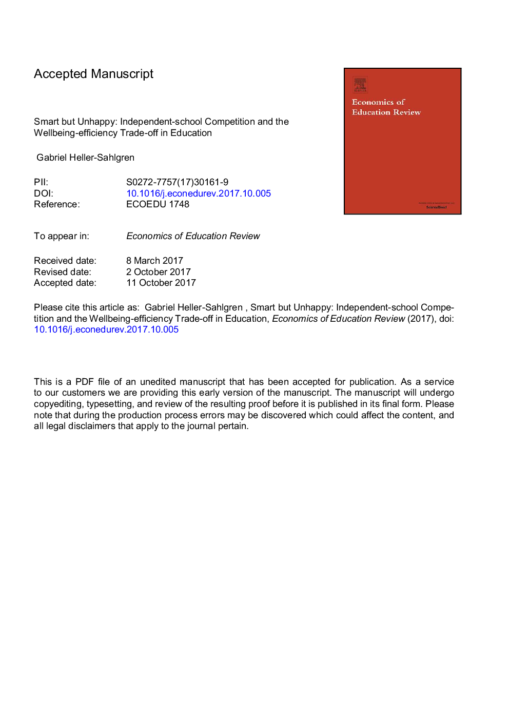 Smart but unhappy: Independent-school competition and the wellbeing-efficiency trade-off in education