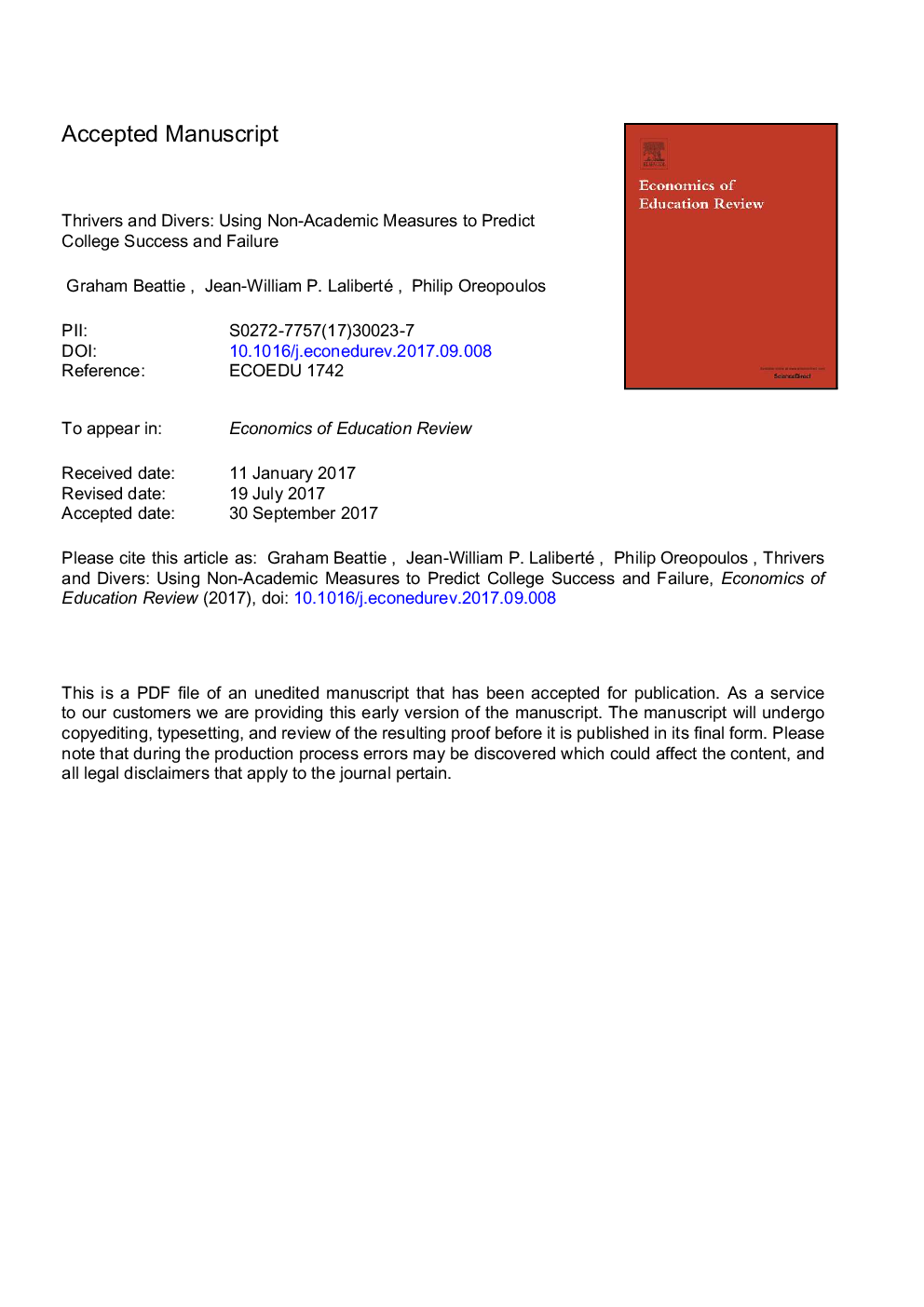 Thrivers and divers: Using non-academic measures to predict college success and failure