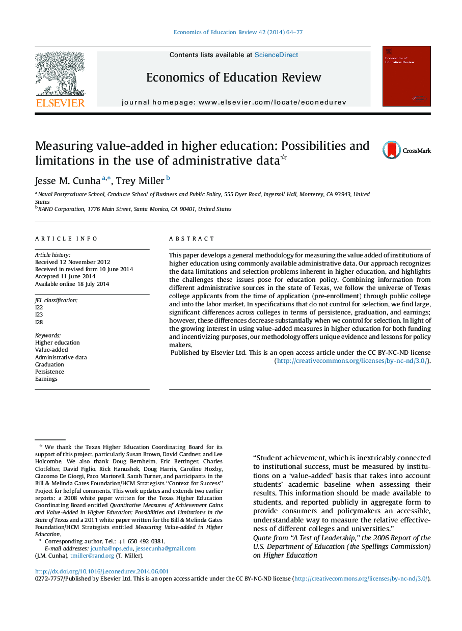 Measuring value-added in higher education: Possibilities and limitations in the use of administrative data