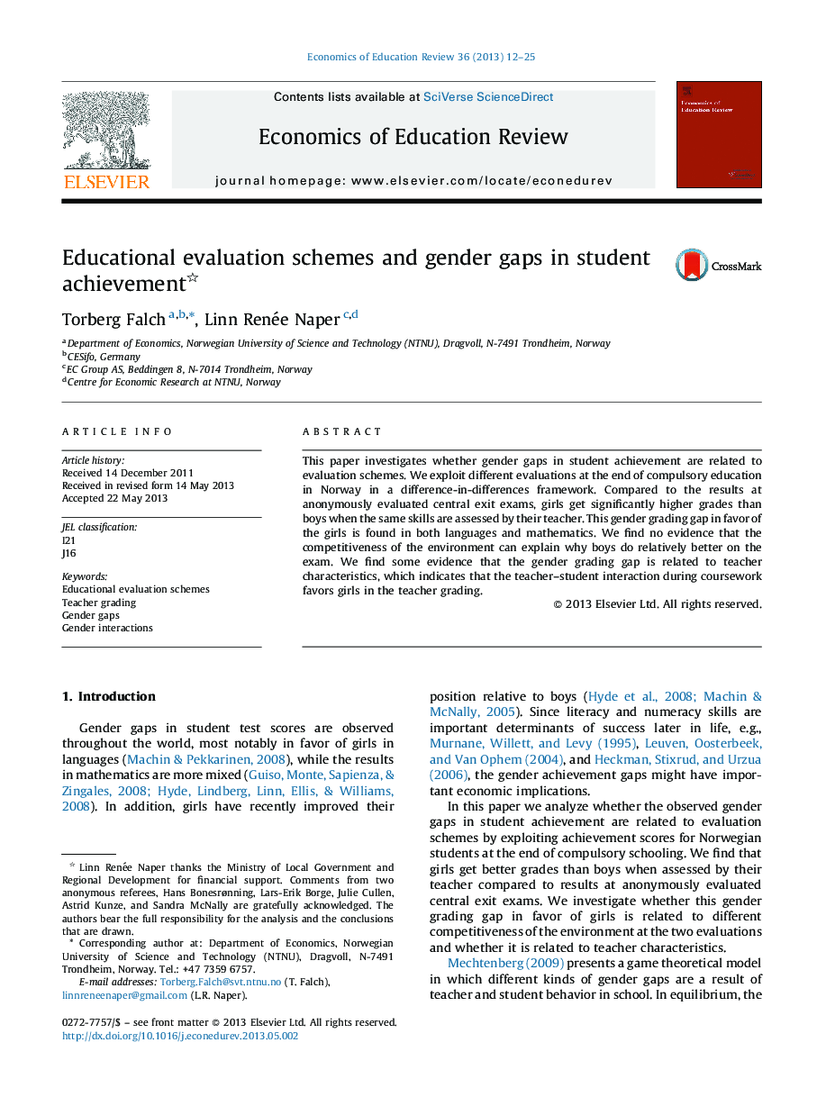 Educational evaluation schemes and gender gaps in student achievement