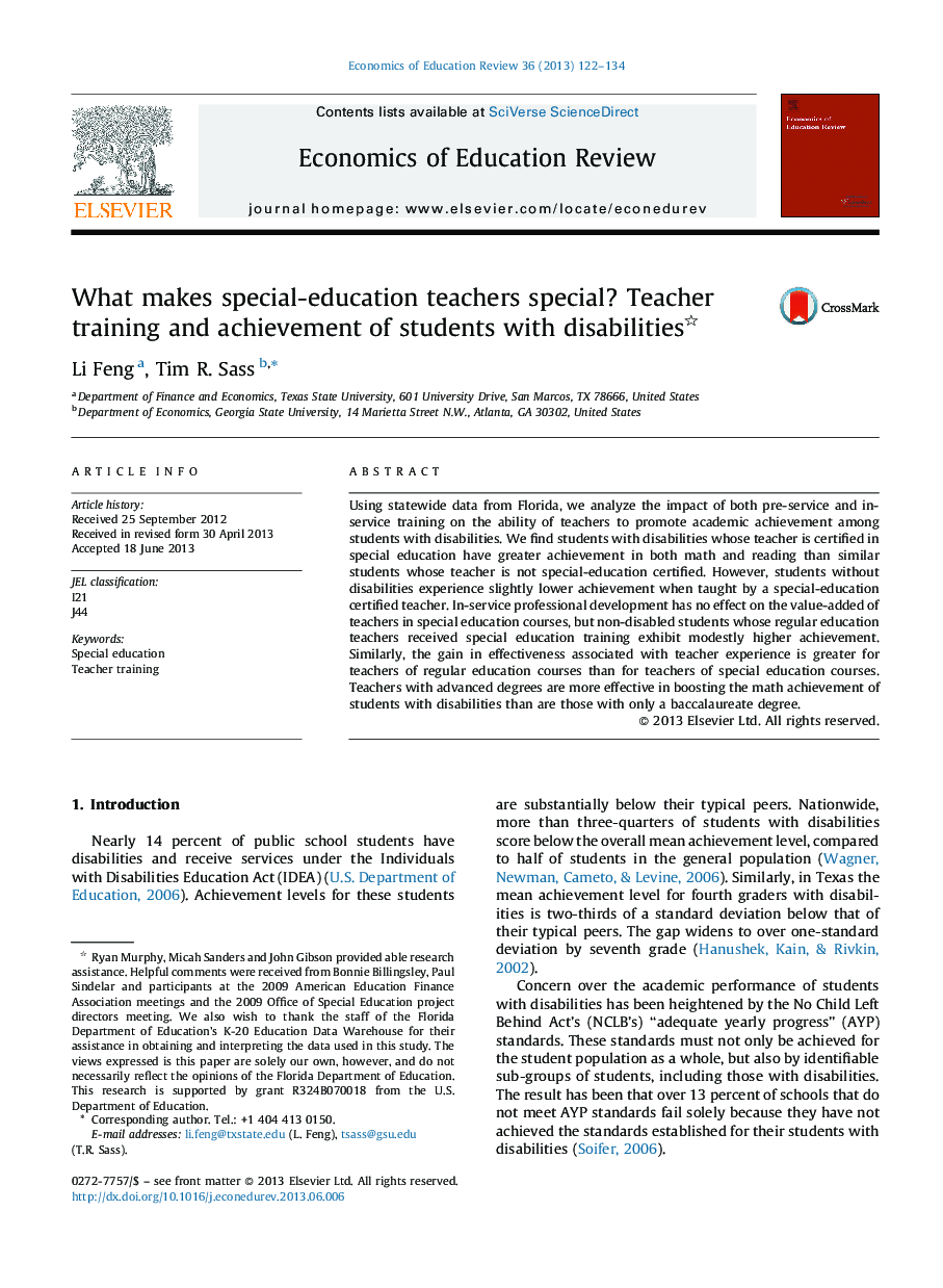 What makes special-education teachers special? Teacher training and achievement of students with disabilities