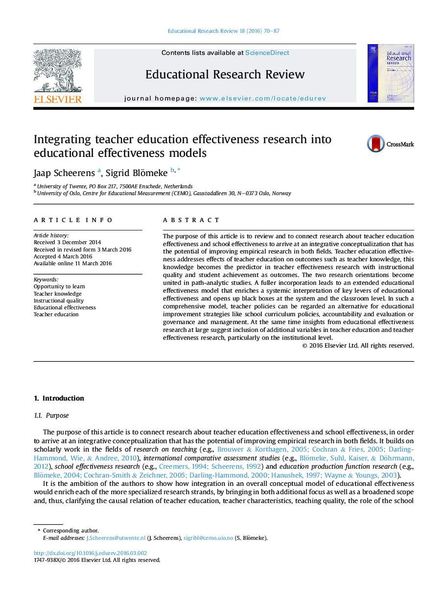 Integrating teacher education effectiveness research into educational effectiveness models
