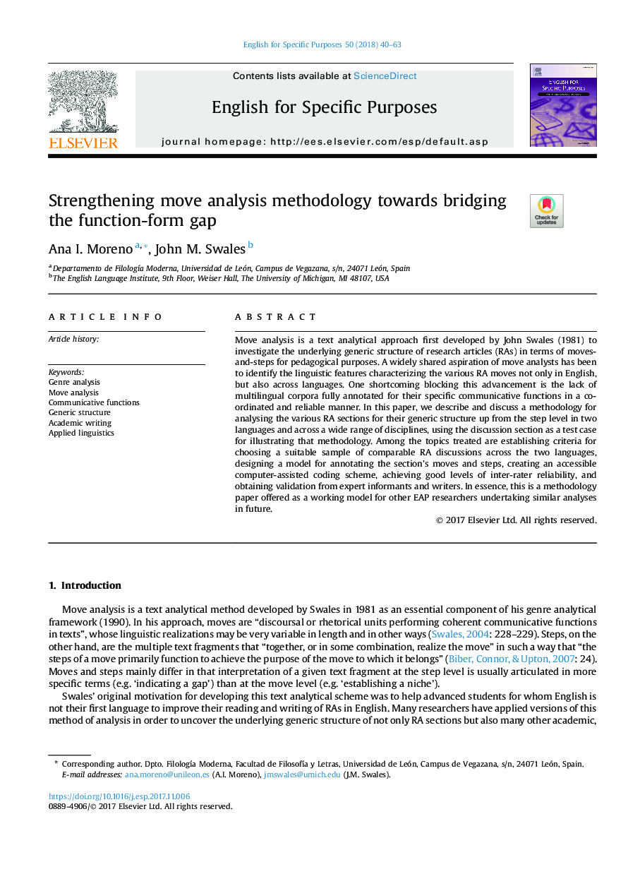 Strengthening move analysis methodology towards bridging the function-form gap