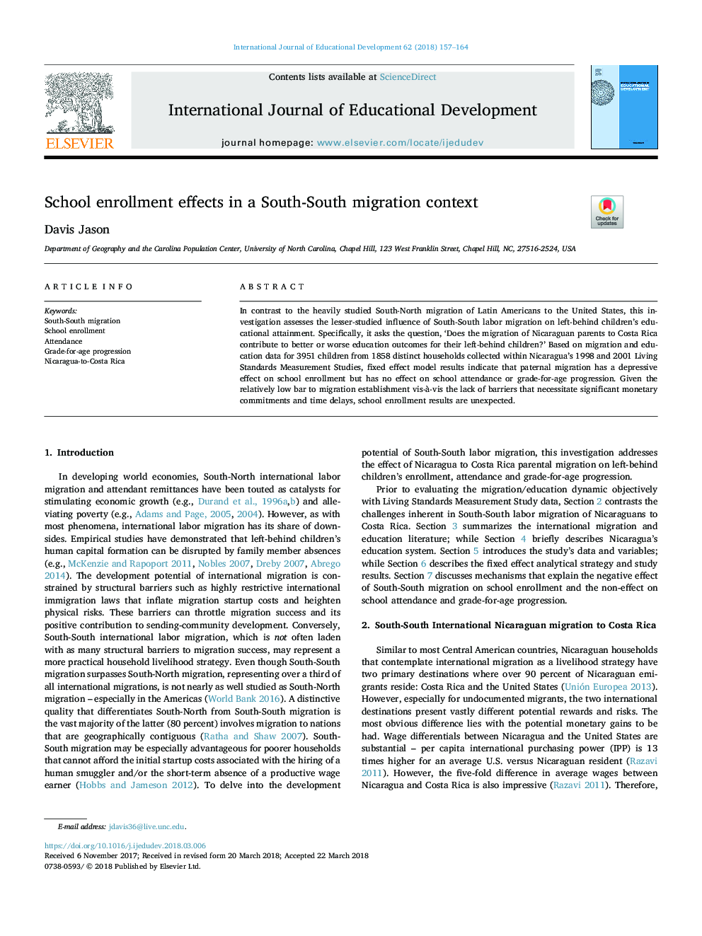 School enrollment effects in a South-South migration context