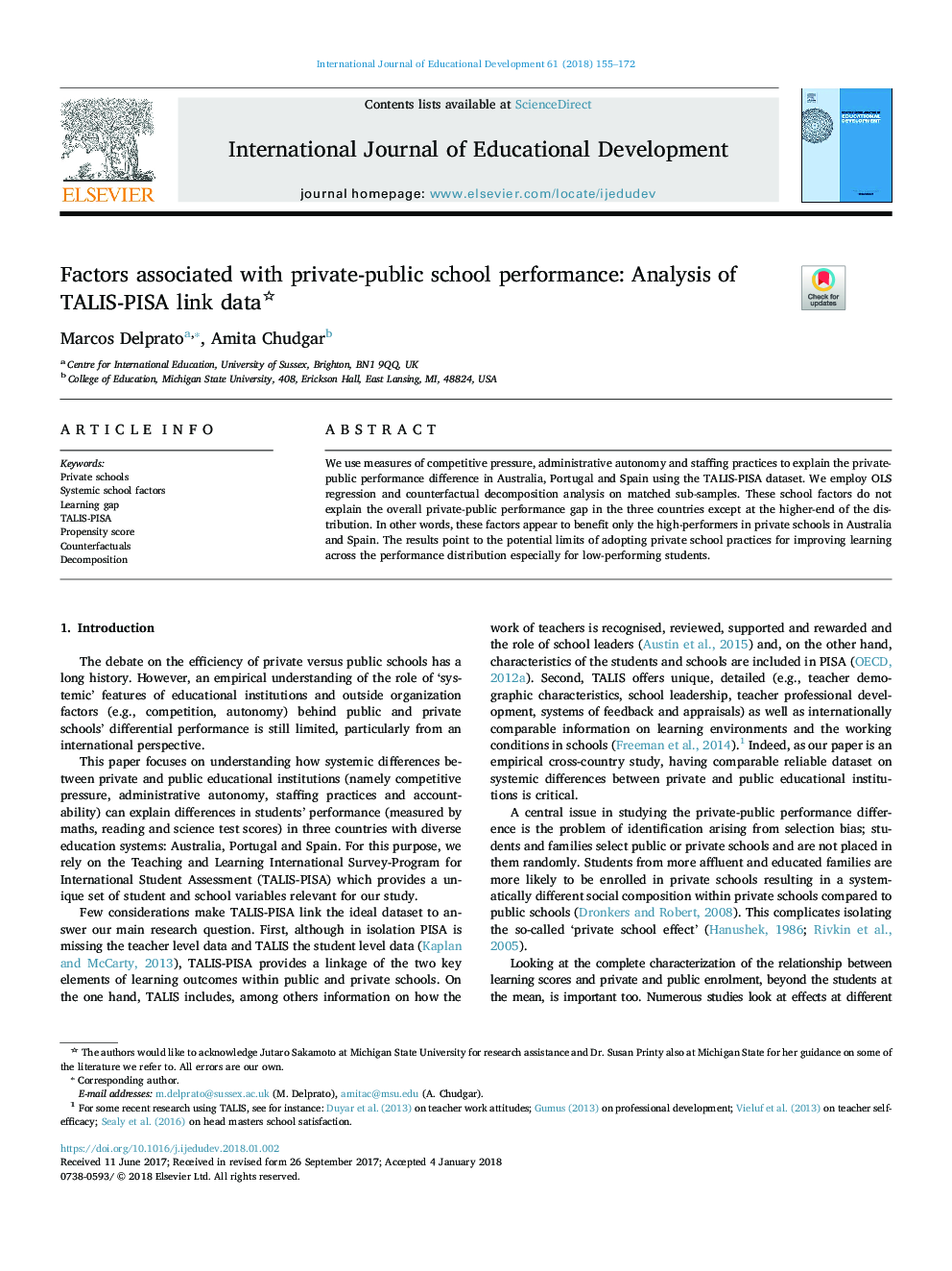 Factors associated with private-public school performance: Analysis of TALIS-PISA link data