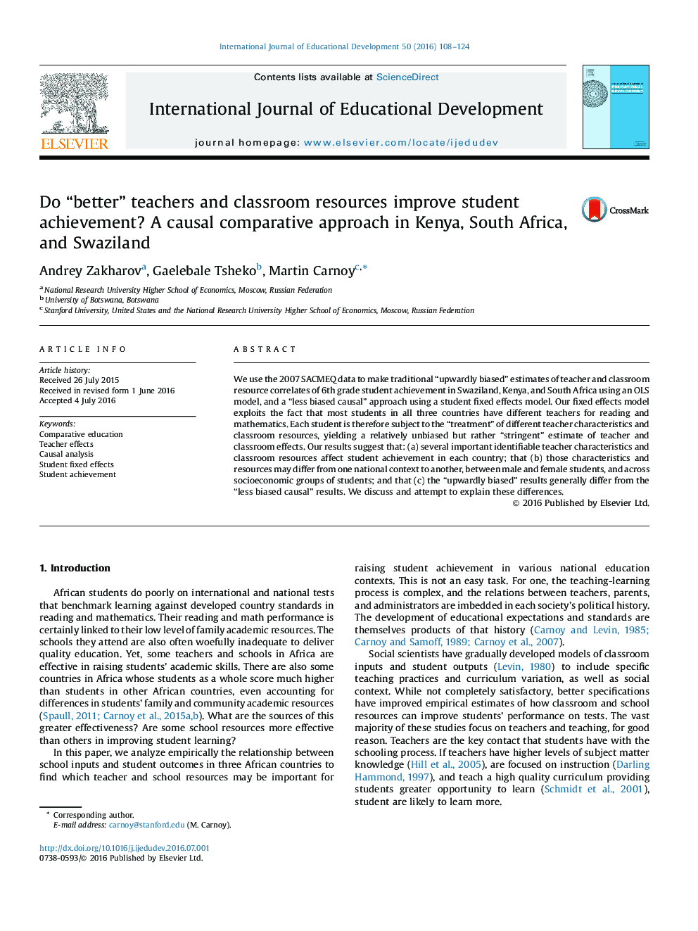 Do “better” teachers and classroom resources improve student achievement? A causal comparative approach in Kenya, South Africa, and Swaziland