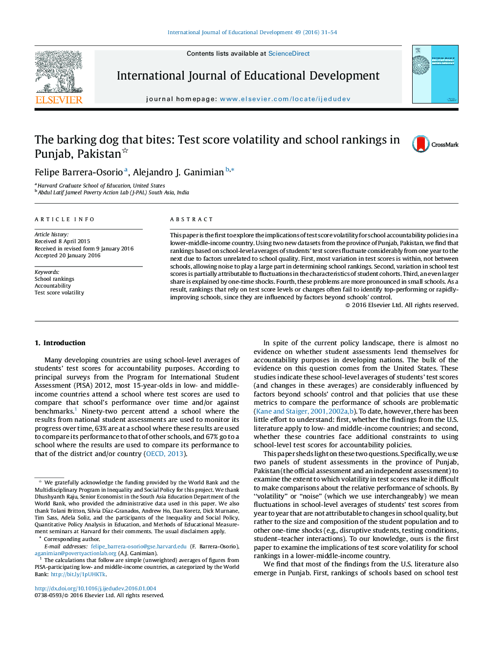 The barking dog that bites: Test score volatility and school rankings in Punjab, Pakistan