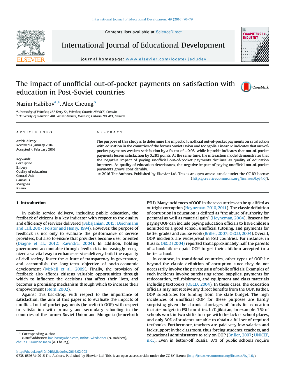 The impact of unofficial out-of-pocket payments on satisfaction with education in Post-Soviet countries