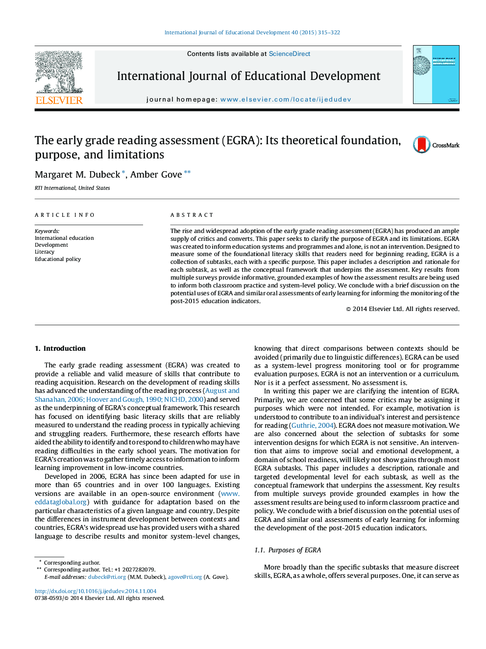 The early grade reading assessment (EGRA): Its theoretical foundation, purpose, and limitations