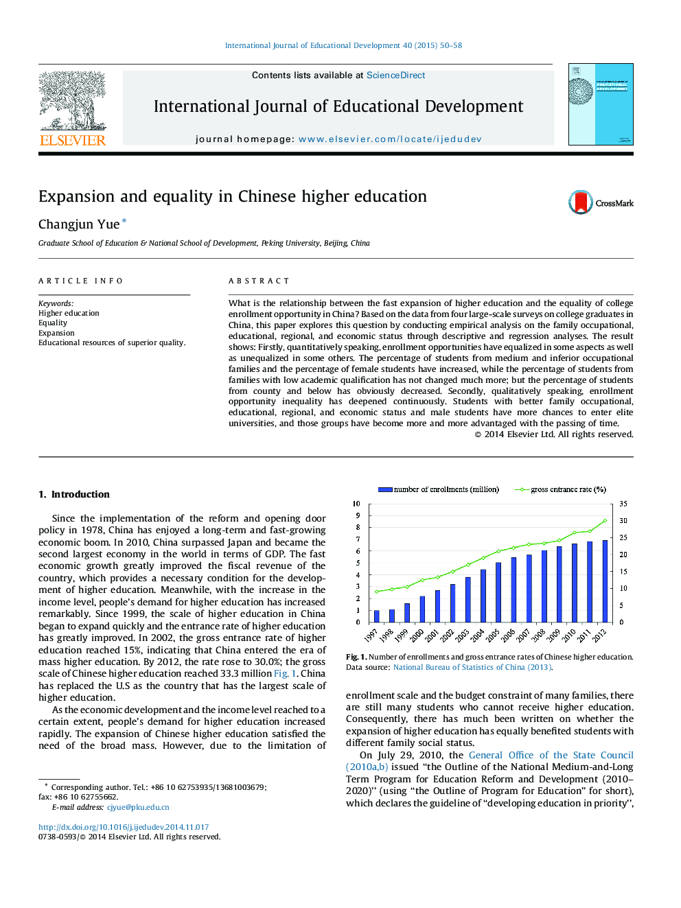 Expansion and equality in Chinese higher education