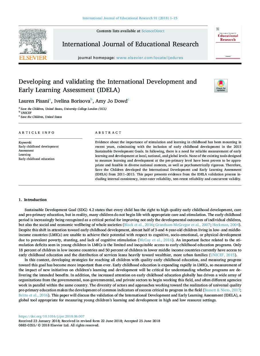 Developing and validating the International Development and Early Learning Assessment (IDELA)