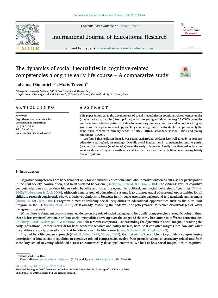 The dynamics of social inequalities in cognitive-related competencies along the early life course - A comparative study