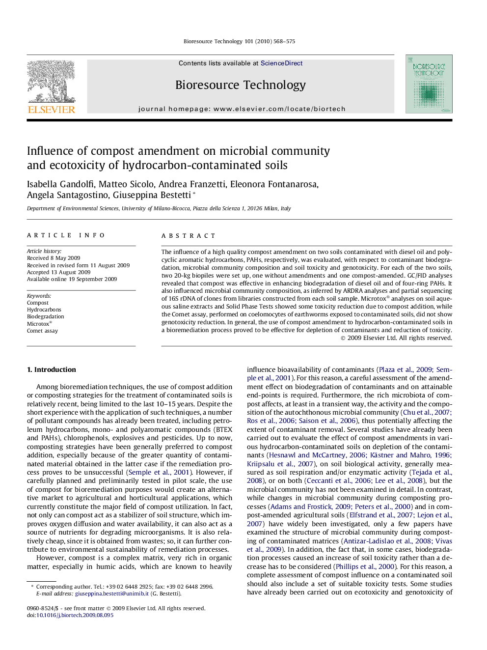عکس صفحه اول مقاله: Influence of compost amendment on microbial community and ecotoxicity of hydrocarbon-contaminated soils Influence of compost amendment on microbial community and ecotoxicity of hydrocarbon-contaminated soils