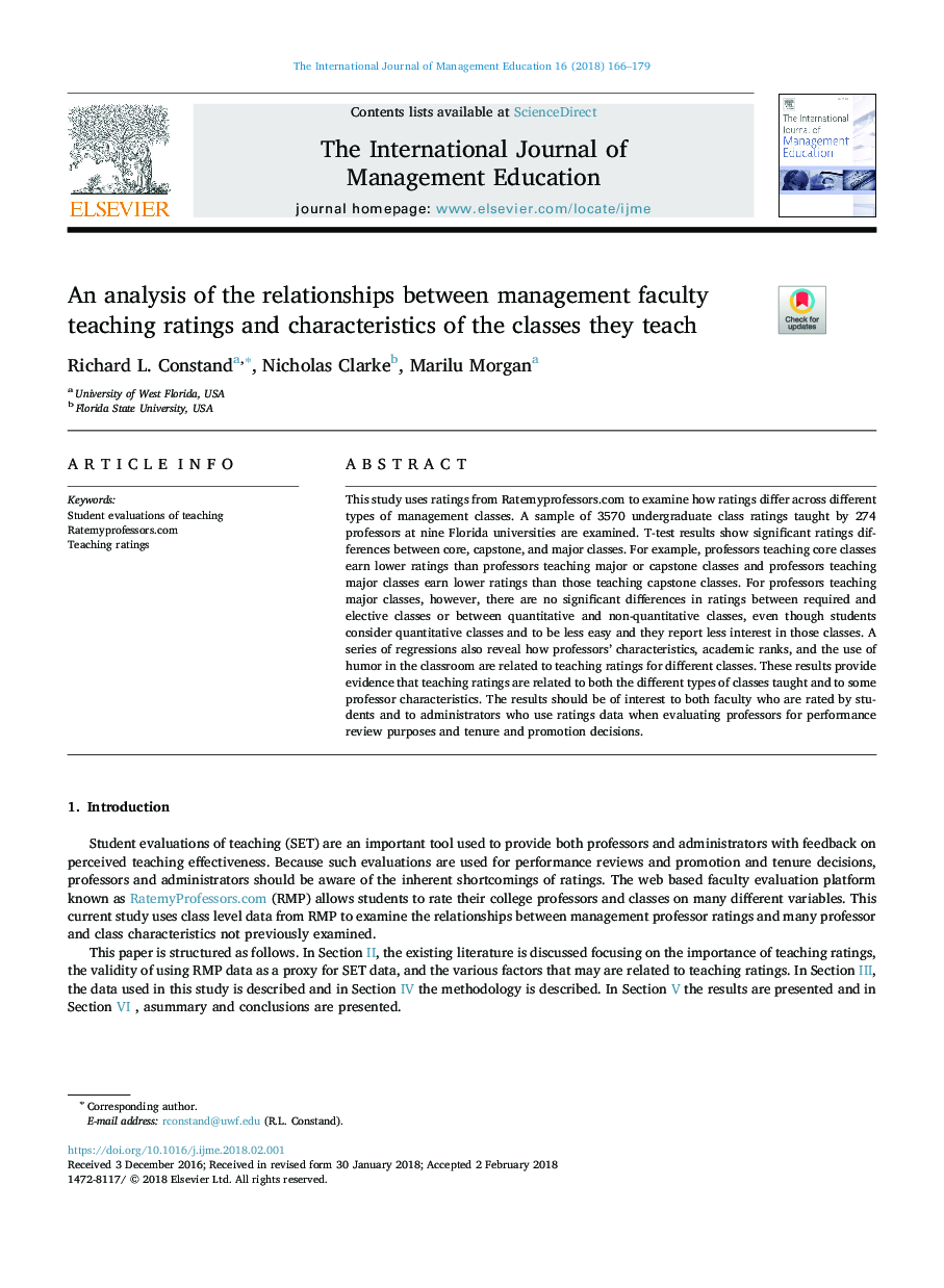 An analysis of the relationships between management faculty teaching ratings and characteristics of the classes they teach