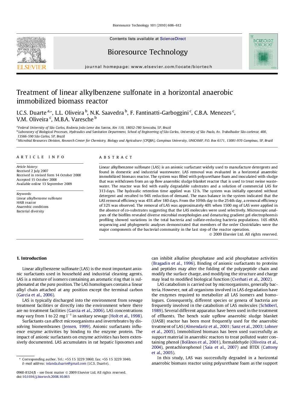 Treatment of linear alkylbenzene sulfonate in a horizontal anaerobic immobilized biomass reactor