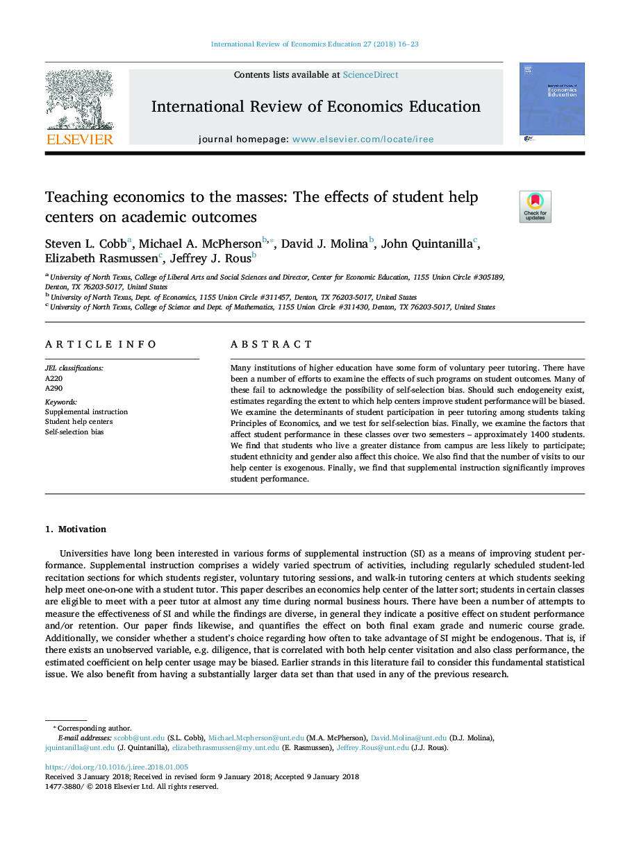 Teaching economics to the masses: The effects of student help centers on academic outcomes