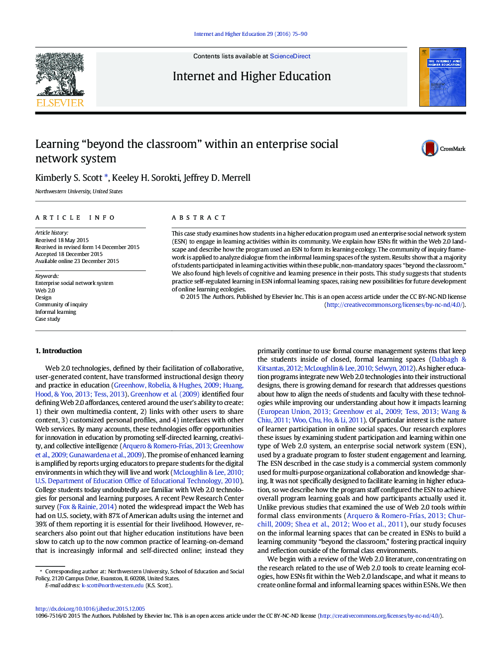 Learning “beyond the classroom” within an enterprise social network system