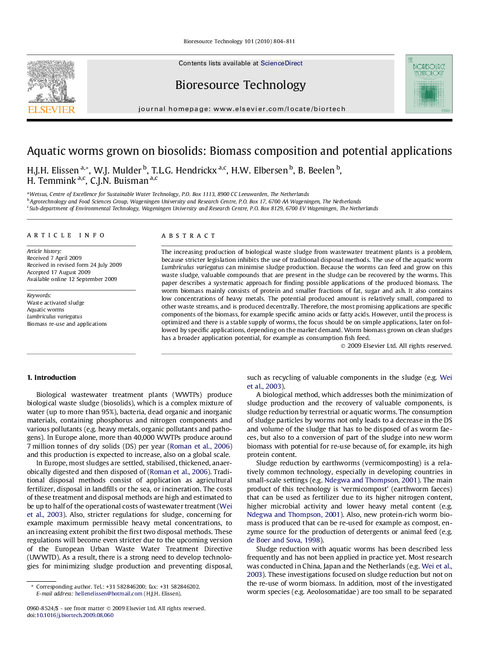 Aquatic worms grown on biosolids: Biomass composition and potential applications