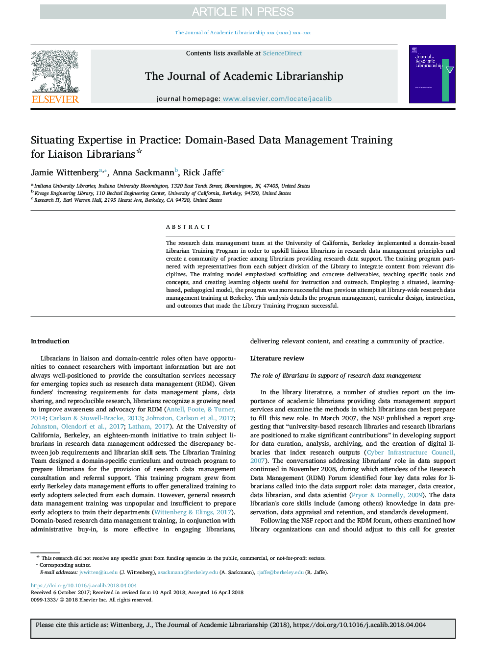 Situating Expertise in Practice: Domain-Based Data Management Training for Liaison Librarians