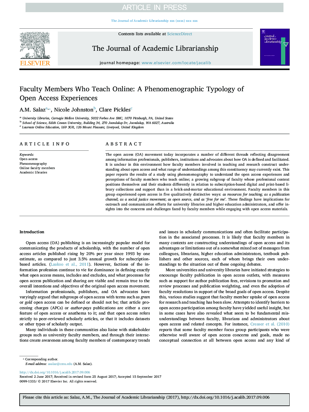 Faculty Members Who Teach Online: A Phenomenographic Typology of Open Access Experiences