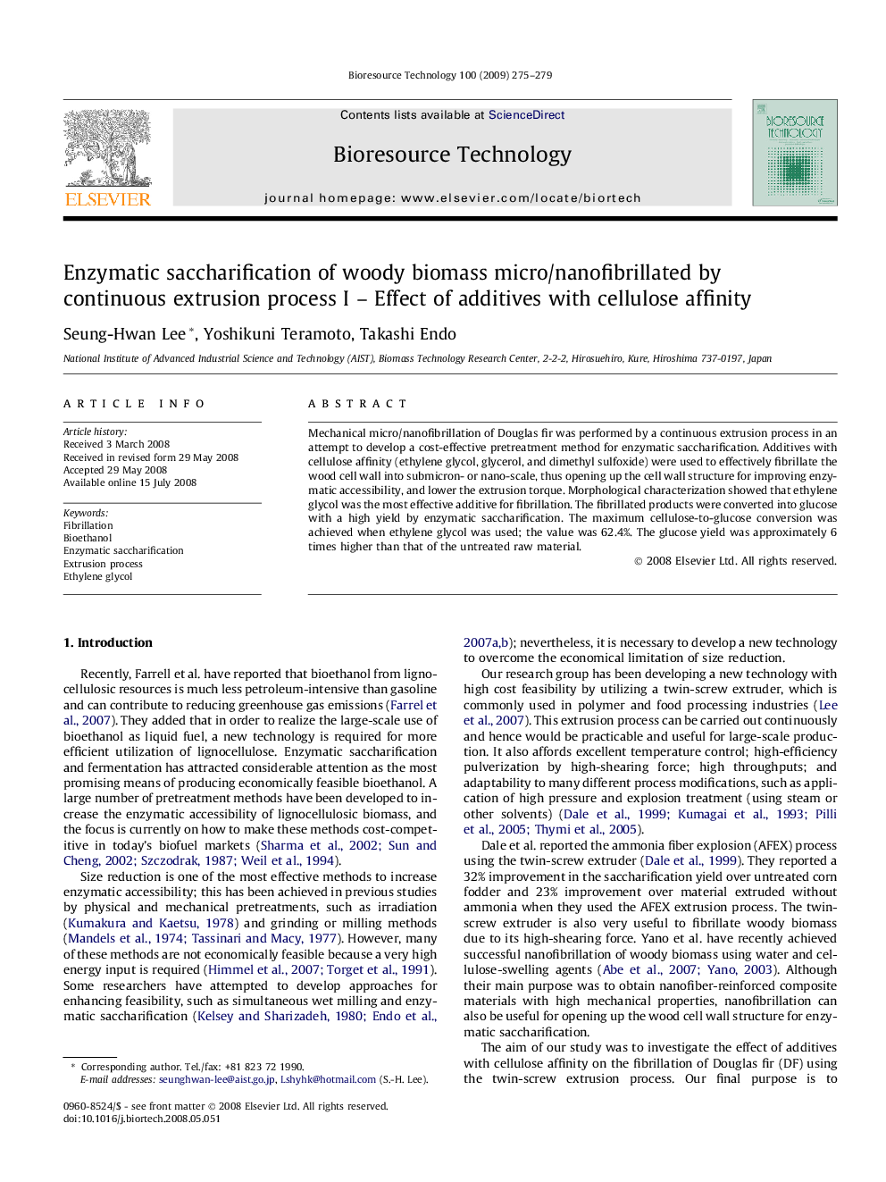 Enzymatic saccharification of woody biomass micro/nanofibrillated by continuous extrusion process I – Effect of additives with cellulose affinity