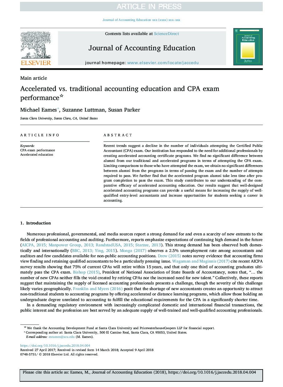 Accelerated vs. traditional accounting education and CPA exam performance