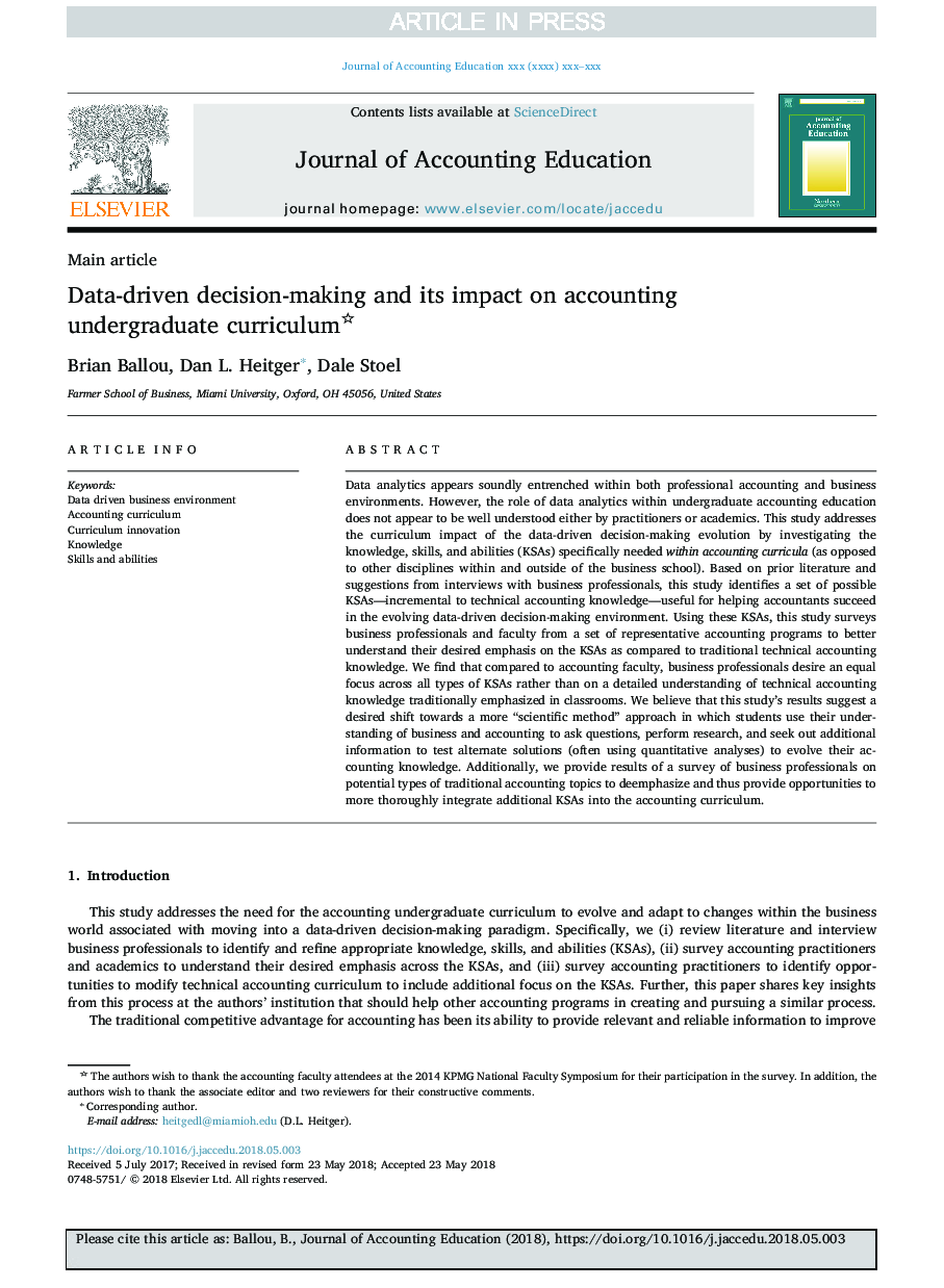 Data-driven decision-making and its impact on accounting undergraduate curriculum