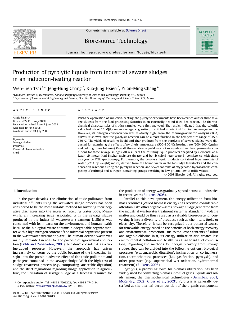 عکس صفحه اول مقاله: Production of pyrolytic liquids from industrial sewage sludges in an induction-heating reactor Production of pyrolytic liquids from industrial sewage sludges in an induction-heating reactor