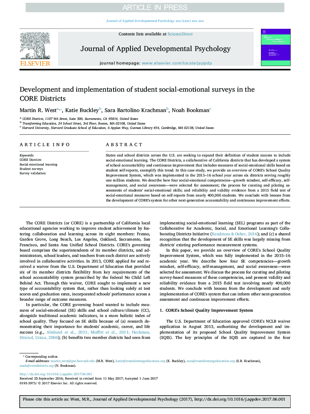 Development and implementation of student social-emotional surveys in the CORE Districts