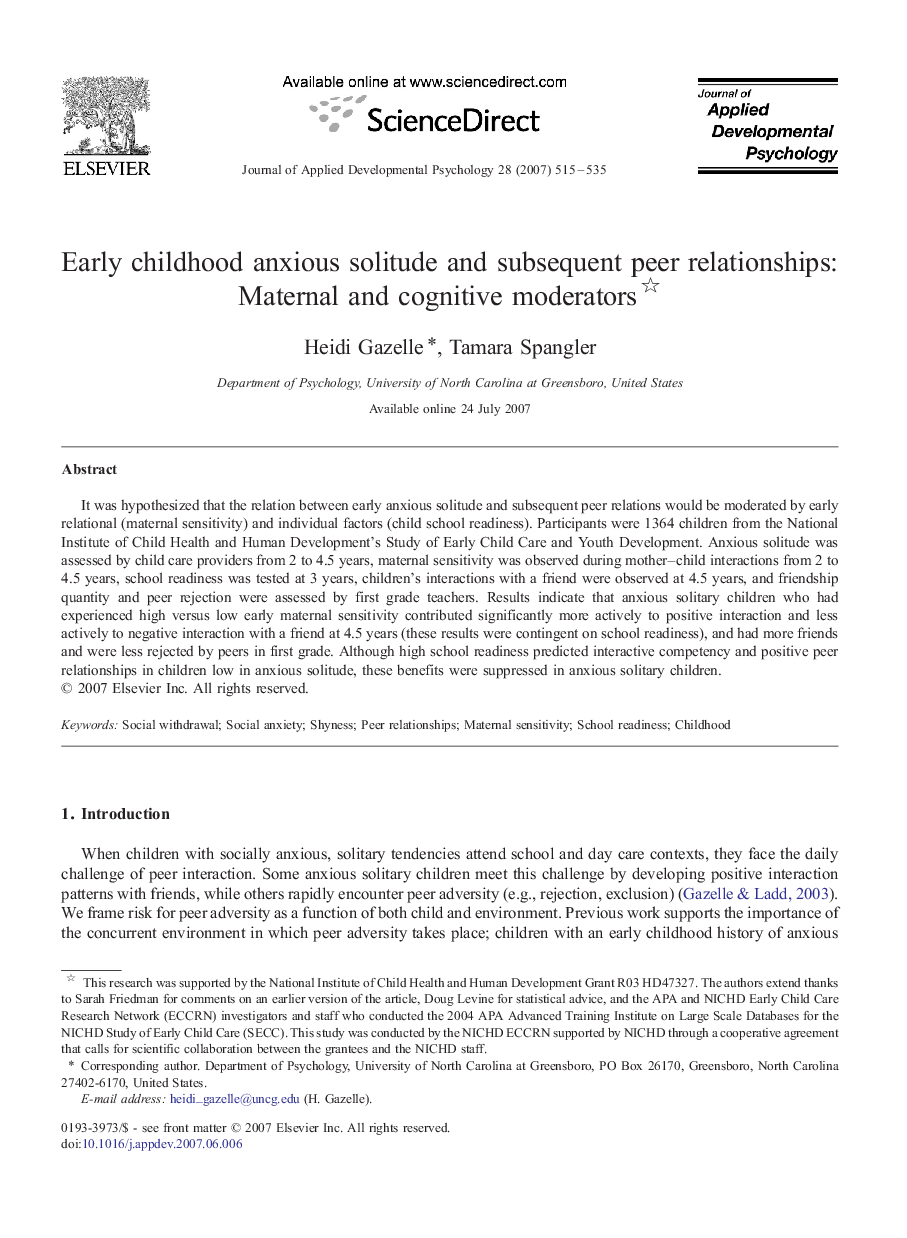 Early childhood anxious solitude and subsequent peer relationships: Maternal and cognitive moderators