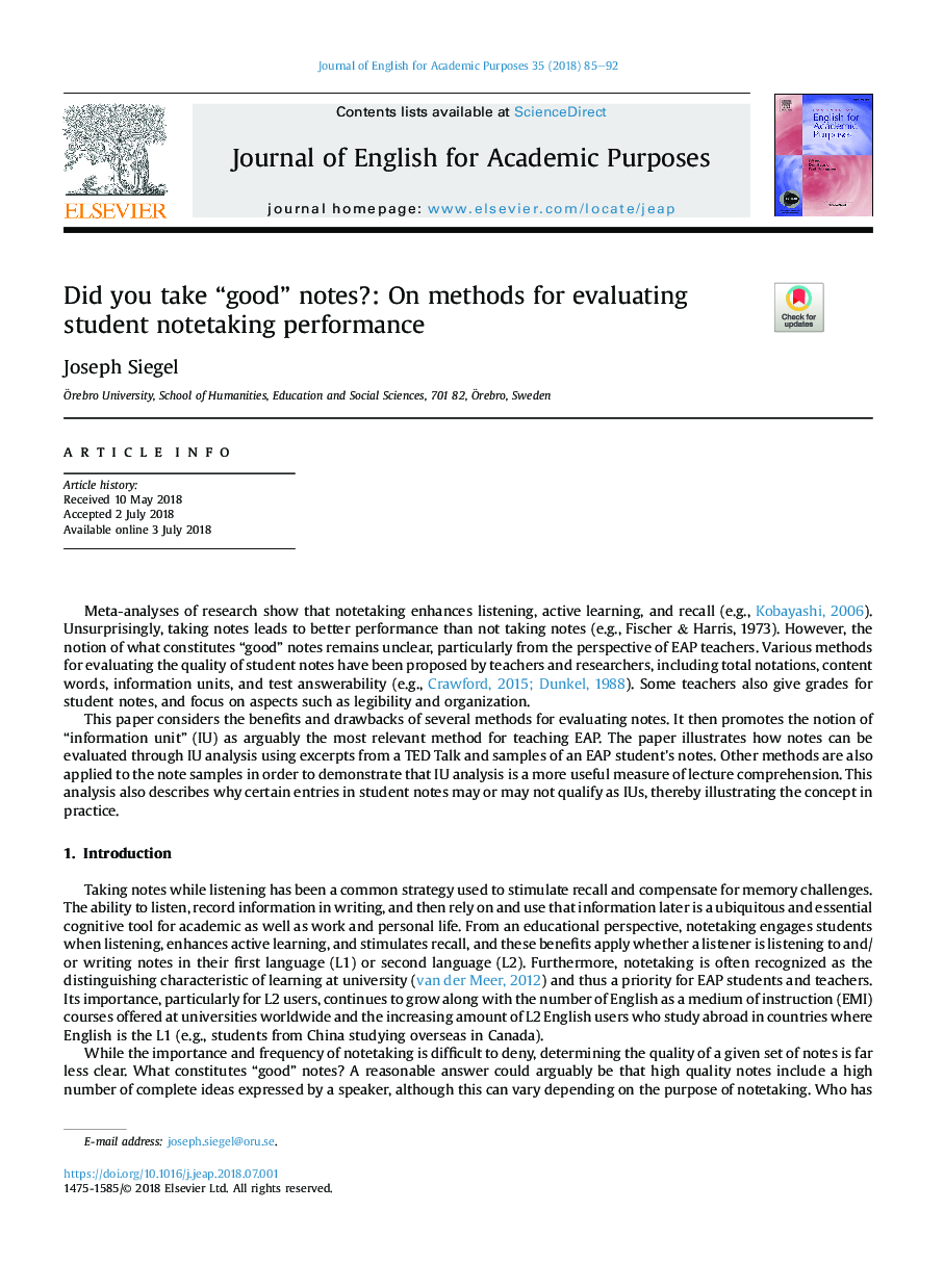 Did you take “good” notes?: On methods for evaluating student notetaking performance