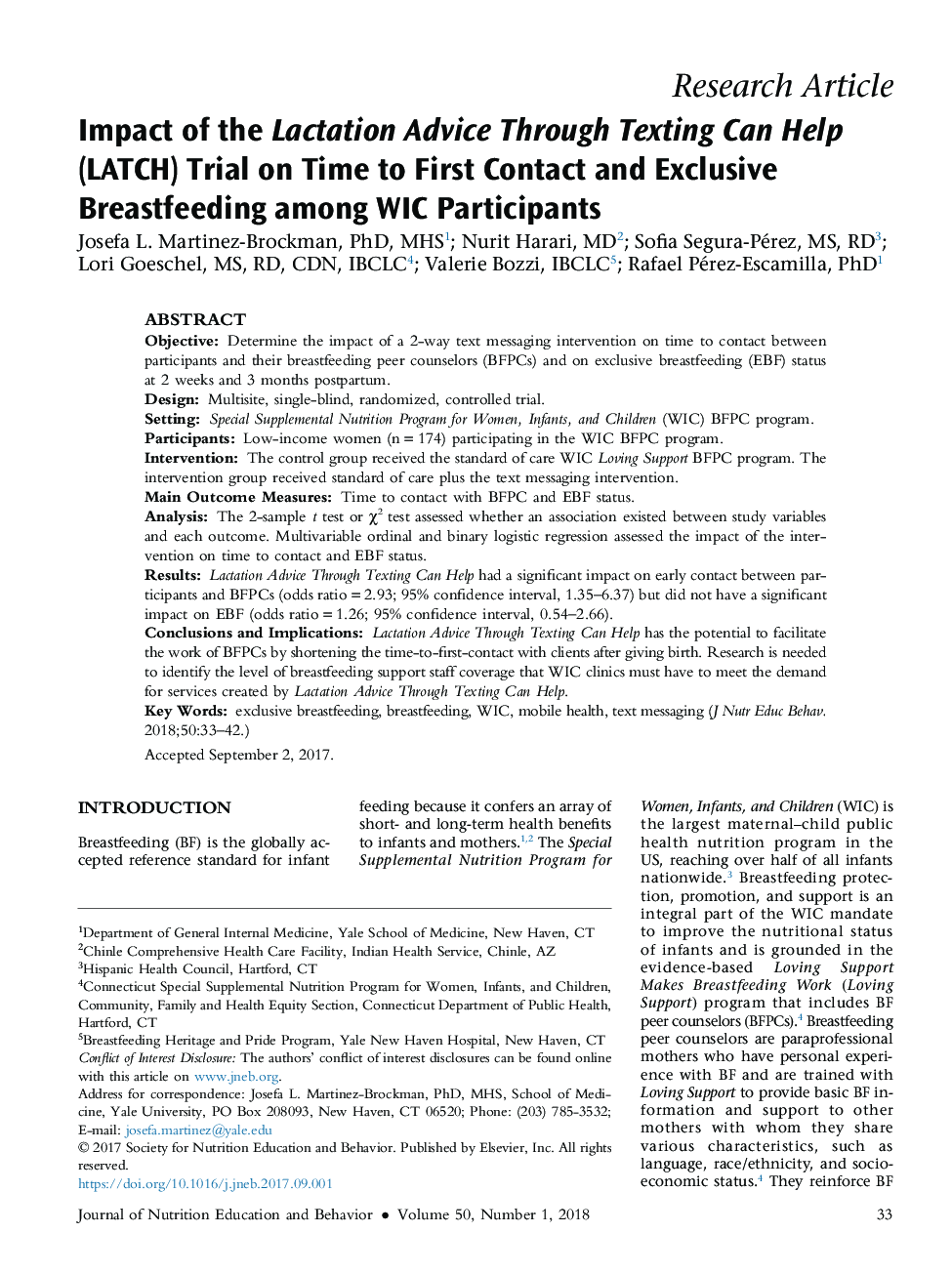 Impact of the Lactation Advice Through Texting Can Help (LATCH) Trial on Time to First Contact and Exclusive Breastfeeding among WIC Participants