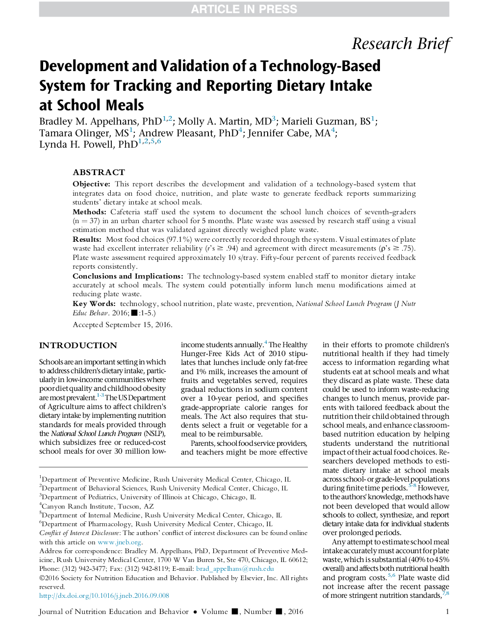 Development and Validation of a Technology-Based System for Tracking and Reporting Dietary Intake atÂ School Meals