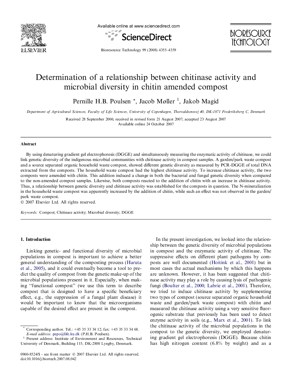 Determination of a relationship between chitinase activity and microbial diversity in chitin amended compost